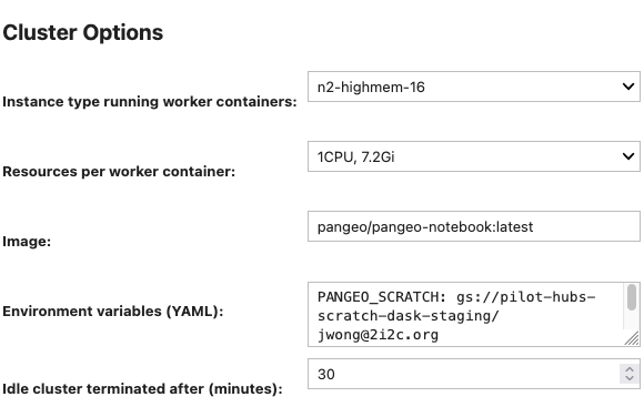 Screenshot of an interactive options widget to configure gateway cluster options.