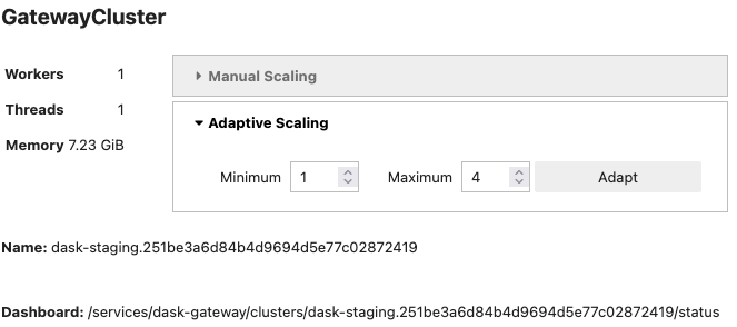 Screenshot of an interactive cluster widget to configure adaptive worker scaling.