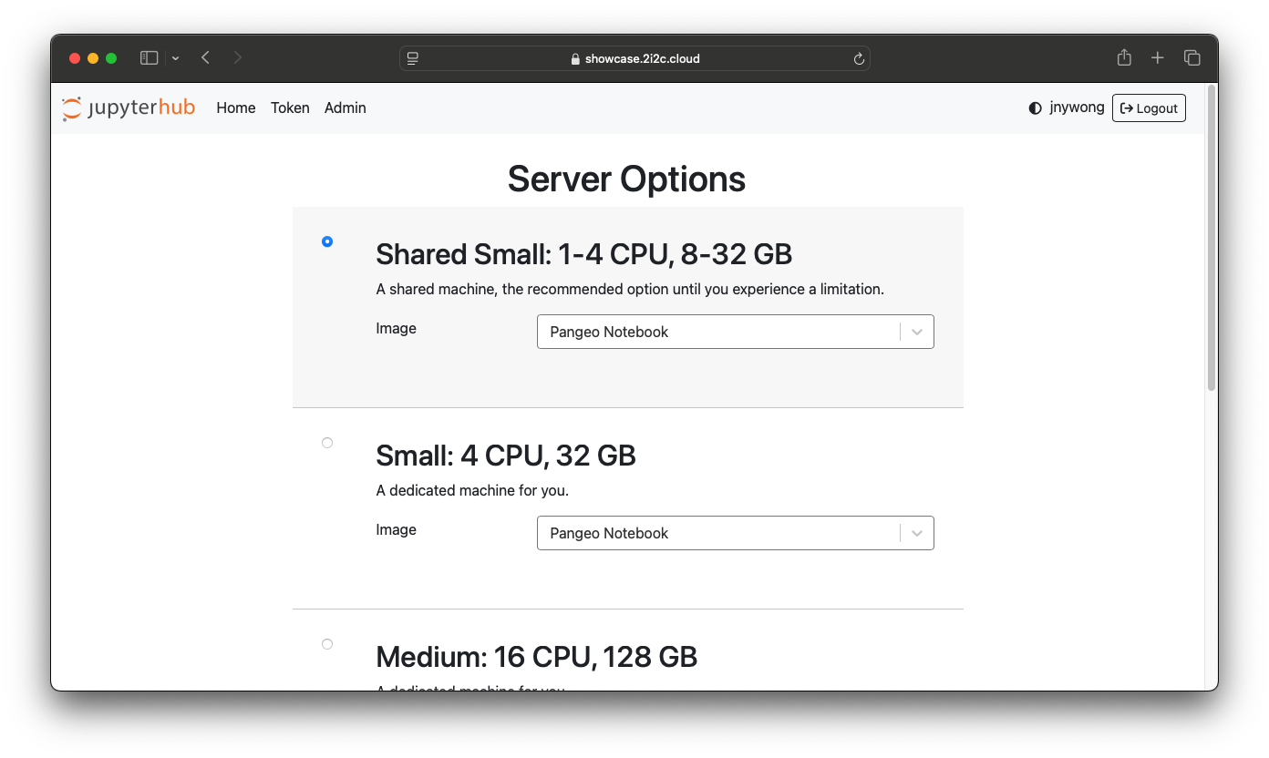 JupyterHub server options